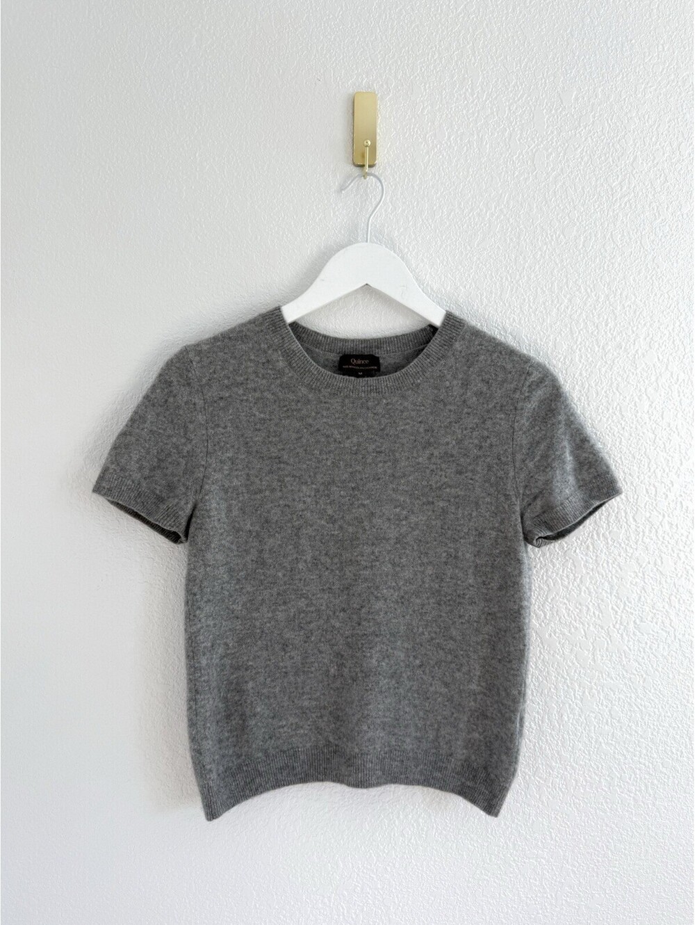 Quince Mongolian 100% Cashmere Crew Neck Tee T-Shirt Sweater Heather Gray Sz M